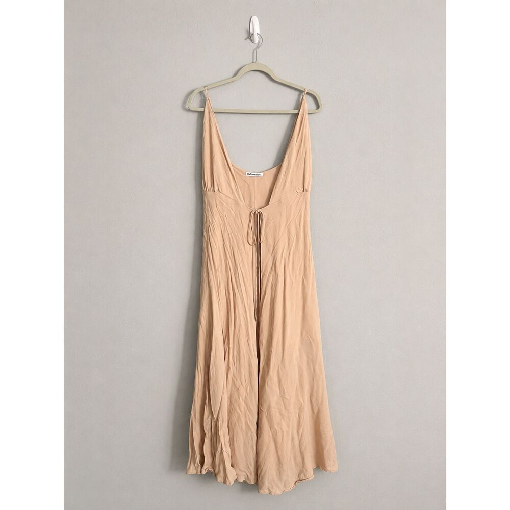 Reformation Nude Beige Wrap Maxi Dress Size 6 Deep V Neck Viscose - Picture 5 of 8